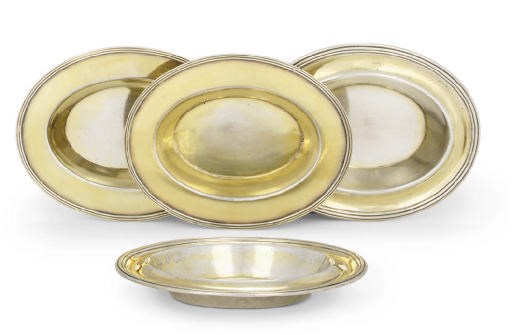 TWO PAIRS OF GEORGE III SILVER-GILT SALT-CELLAR STANDS