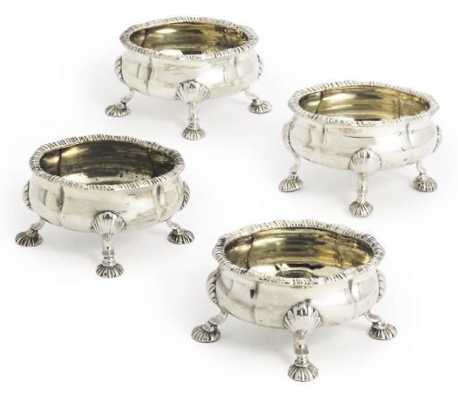 FOUR GEORGE II AND GEORGE III SILVER SALT-CELLARS