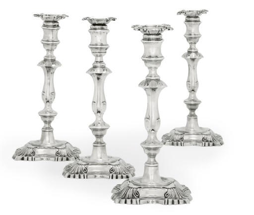 TWO PAIRS OF VICTORIAN AND EDWARD VII SILVER CANDLESTICKS