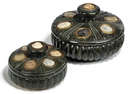 TWO ITALIAN SERPENTINE MARBLE INKSTANDS