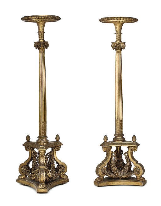 A PAIR OF LOUIS XVI GILT-WALNUT AND GESSO TORCHÈRES