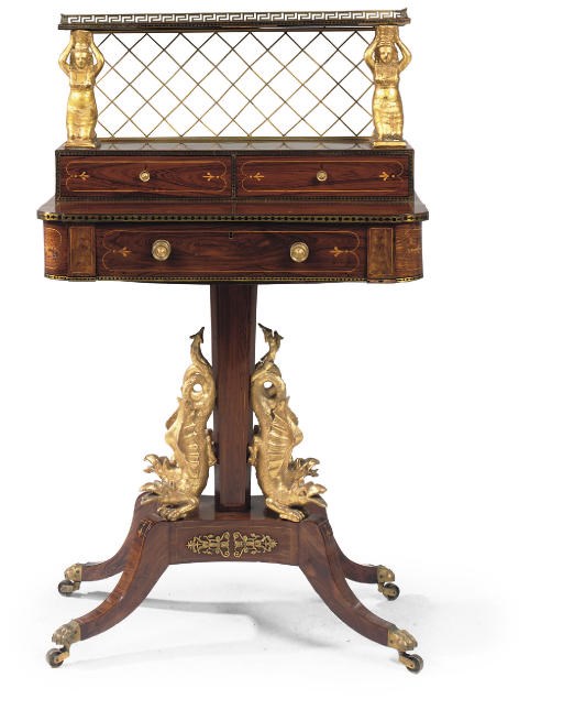 A REGENCY BRASS AND EBONY-MOUNTED KINGWOOD AND PARCEL-GILT BONHEUR-DU-JOUR