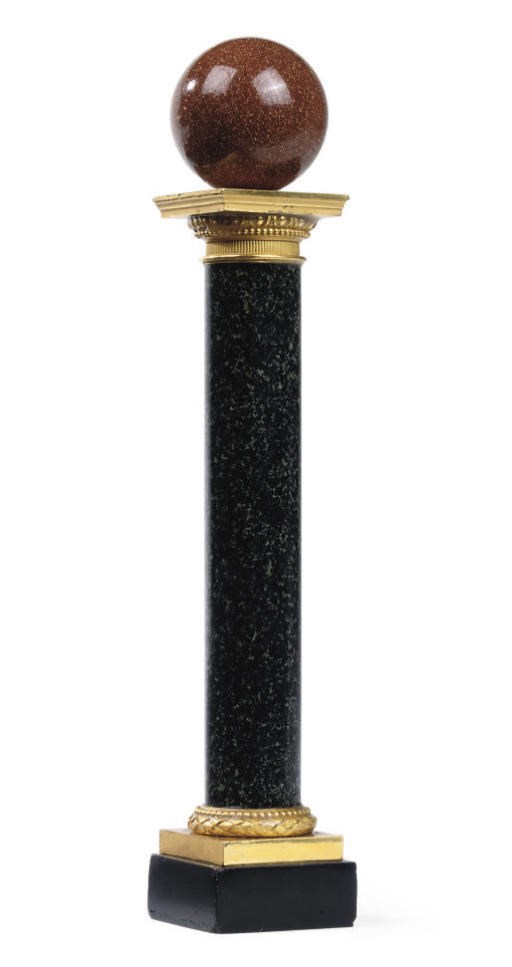 AN ITALIAN GILT-BRASS MOUNTED VERDE ANTICO MARBLE COLUMN