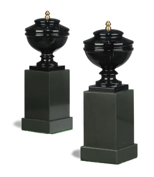 A PAIR OF RUSSIAN KALGON JASPER URNS