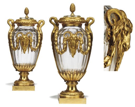 A PAIR OF LOUIS XVI ORMOLU-MOUNTED CUT-GLASS VASES AND COVERS
