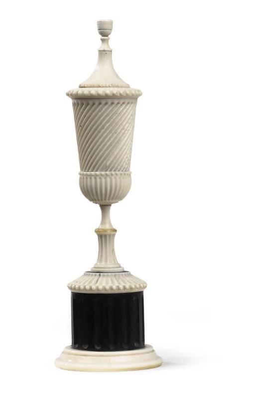 A VICTORIAN IVORY AND EBONY STANDING CUP AND COVER
