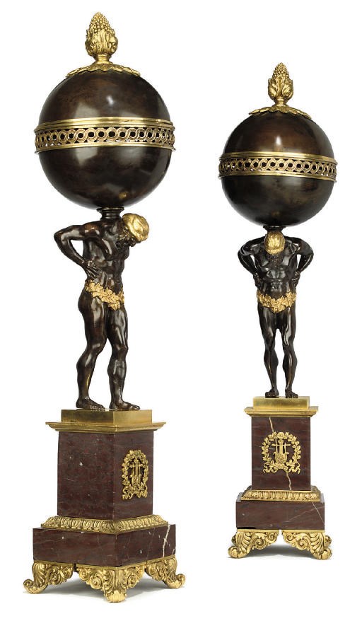 A PAIR OF GILT AND PATINATED BRONZE BRÛLES PARFUMS