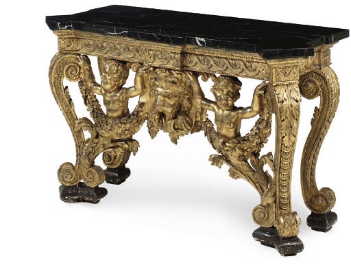 A GEORGE II GILTWOOD CONSOLE TABLE