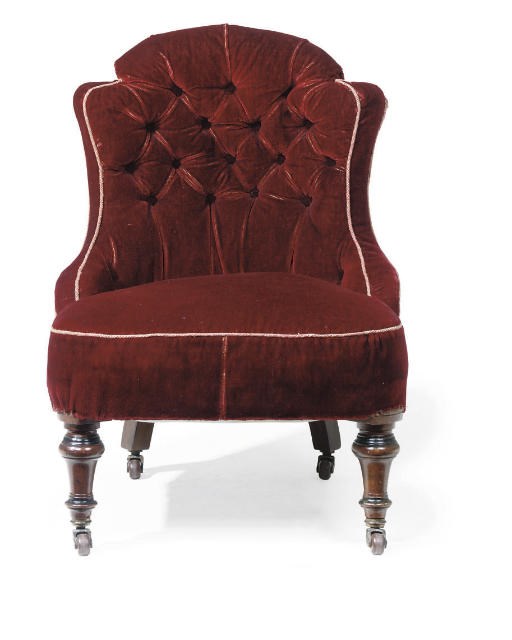 A MID-VICTORIAN MAHOGANY LOW CHAIR