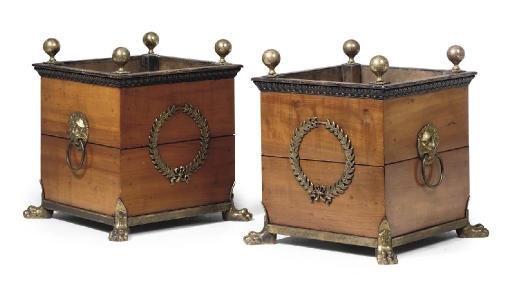 A PAIR OF ORMOLU-MOUNTED FRUITWOOD SQUARE JARDINIÈRES