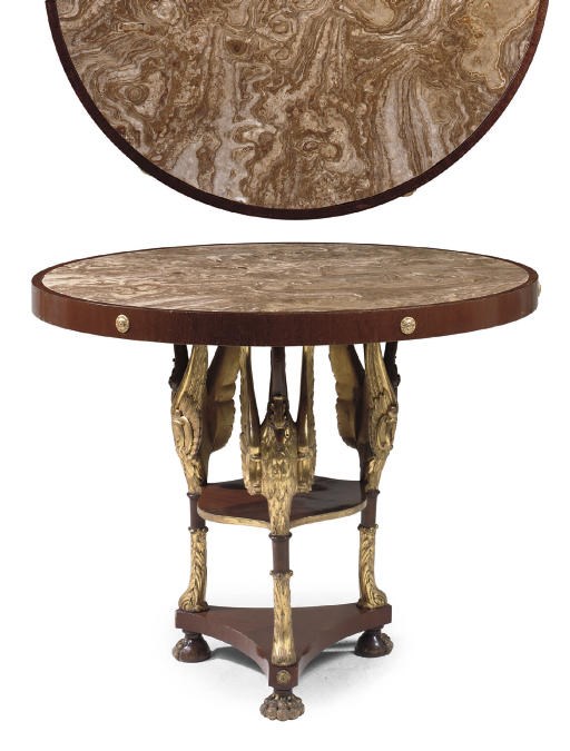AN AUSTRIAN PARCEL-GILT AND MAHOGANY CENTRE TABLE