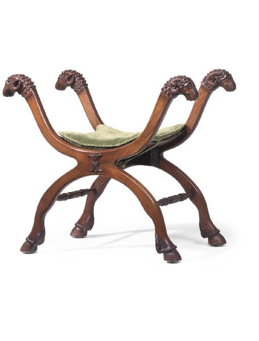 A MAHOGANY X-FRAME STOOL
