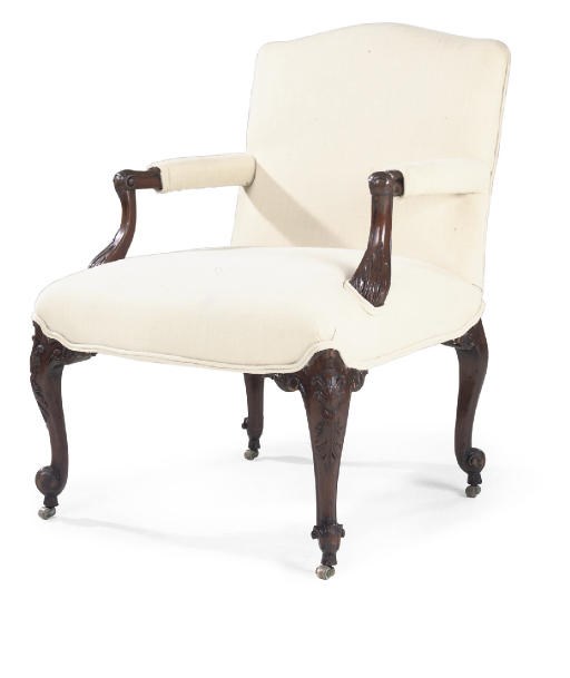 A GEORGE II MAHOGANY OPEN ARMCHAIR