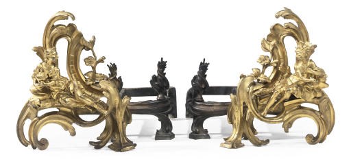 A PAIR OF LOUIS XV ORMOLU CHENETS