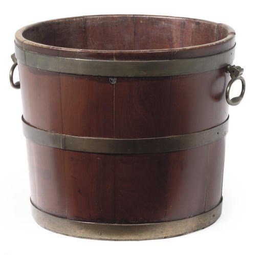 A GEORGE III MAHOGANY AND BRASS-BOUND BUCKET