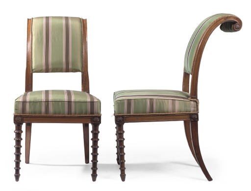 A PAIR OF DIRECTOIRE MAHOGANY CHAISES