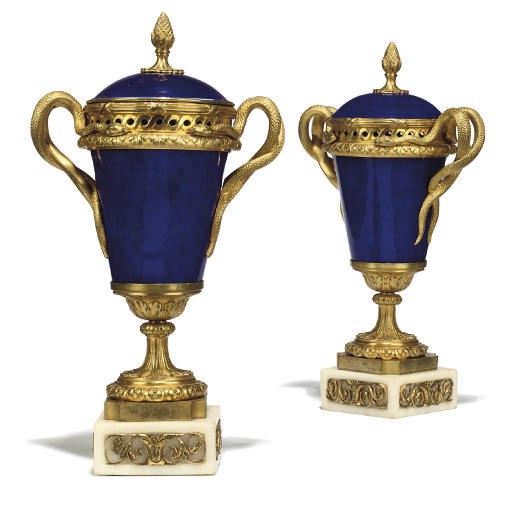 A PAIR OF FRENCH  ORMOLU-MOUNTED BLEU-DU-ROI POT-POURRI VASES AND COVERS