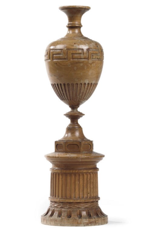 A VICTORIAN TURNED TREEN ORNAMENTAL URN