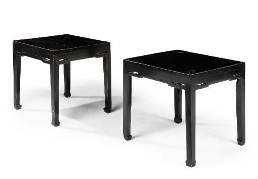 A NEAR PAIR OF CHINESE BLACK LACQUER OCCASIONAL TABLES