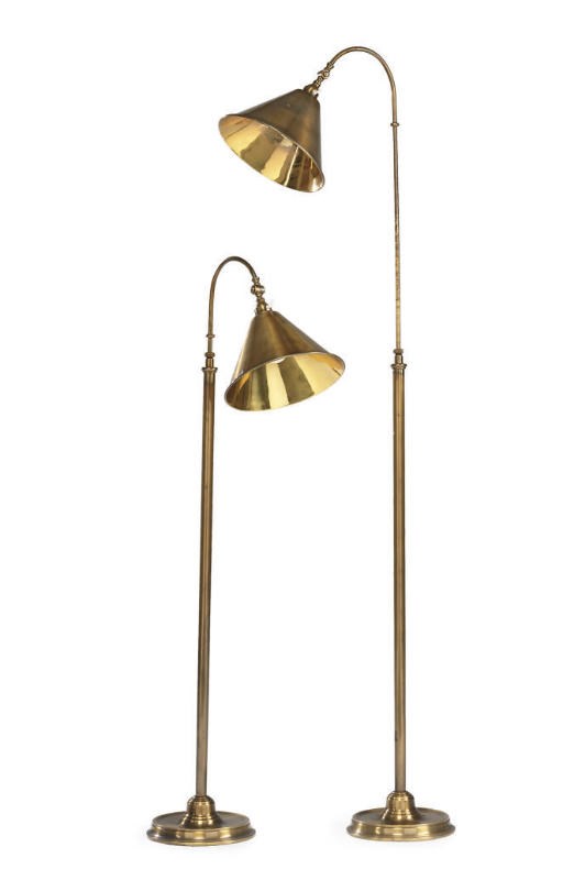 A PAIR OF LACQUERED BRASS ADJUSTABLE STANDARD LAMPS