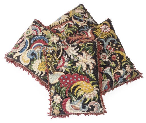 FOUR GROS-POINT FLORAL NEEDLEWORK CUSHIONS