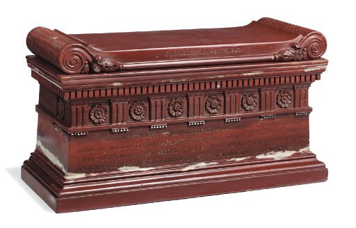 A LARGE ITALIAN ROSSO ANTICO MODEL OF THE SARCOPHAGUS FROM THE TOMB OF THE SCIPIOS