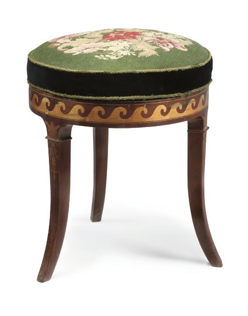 A LOUIS-PHILIPPE MAHOGANY AND SATIN-BIRCH INLAID CIRCULAR STOOL