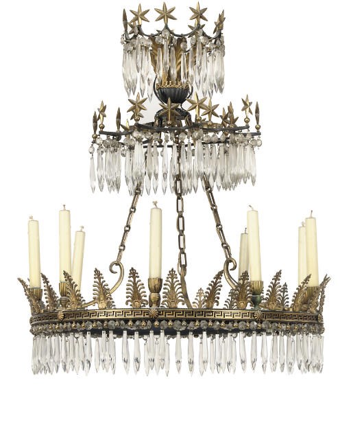 A NORTH EUROPEAN ORMOLU, GILT-LEAD AND PATINATED BRONZE NINE-LIGHT CHANDELIER