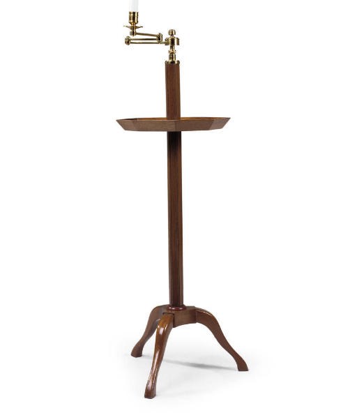 A MAHOGANY AND BRASS ADJUSTABLE LAMP TABLE