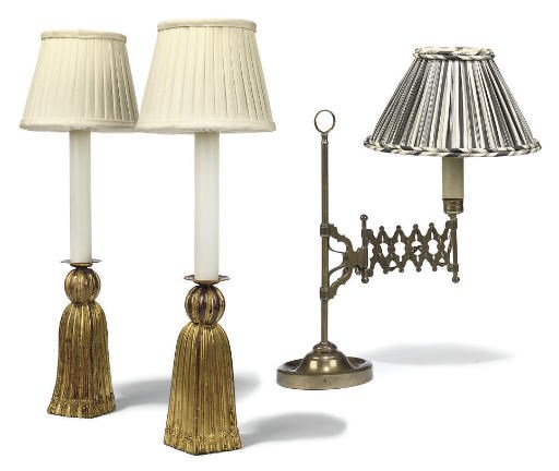 A PAIR OF GILT-METAL TABLE LAMPS