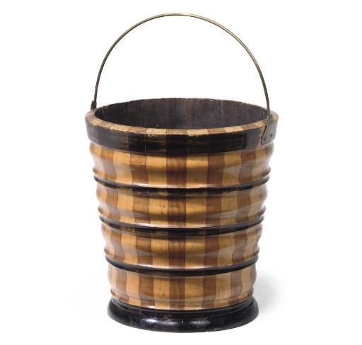 A DUTCH FRUITWOOD AND EBONISED BUCKET
