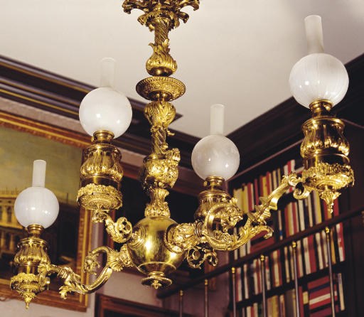 A NAPOLEON III LACQUERED BRASS BILLIARD LIGHT