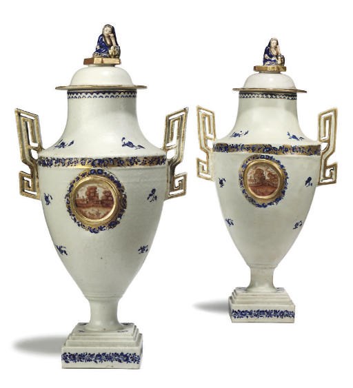A PAIR OF CHINESE EXPORT CAMPAGNA VASES AND COVERS
