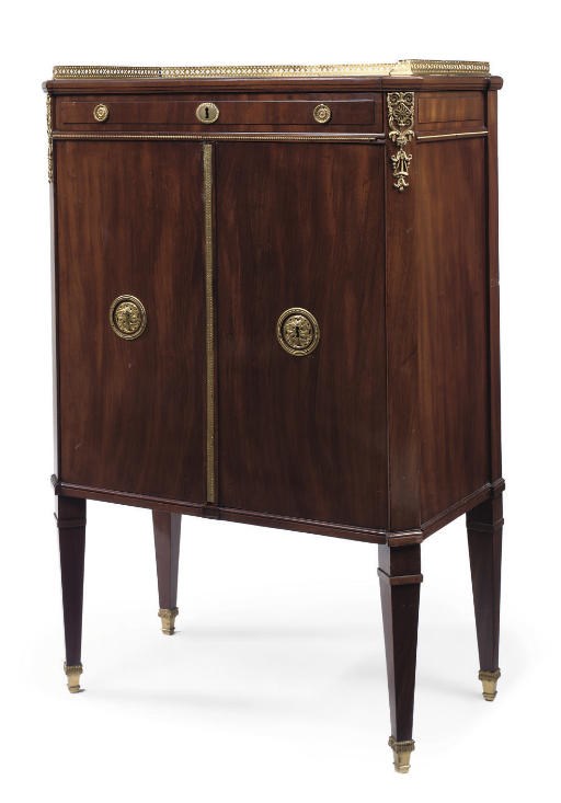 A GERMAN ORMOLU AND BRASS-MOUNTED MAHOGANY SIDE CABINET