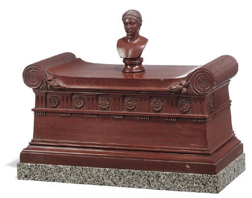 AN ITALIAN ROSSO ANTICO MODEL OF THE SARCOPHAGUS FROM THE TOMB OF THE SCIPIOS