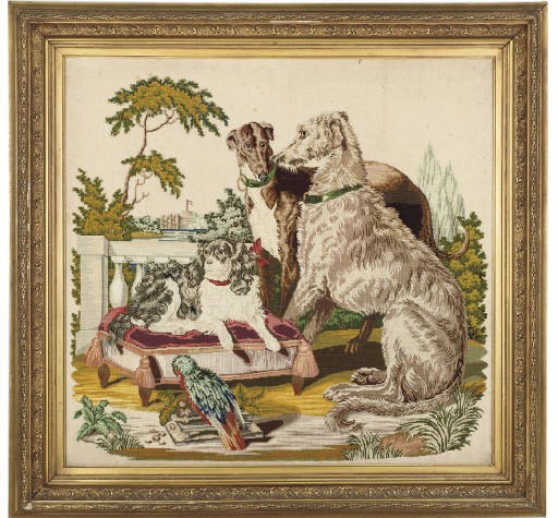 AN EDWARDIAN GROS-POINT NEEDLEWORK PICTURE