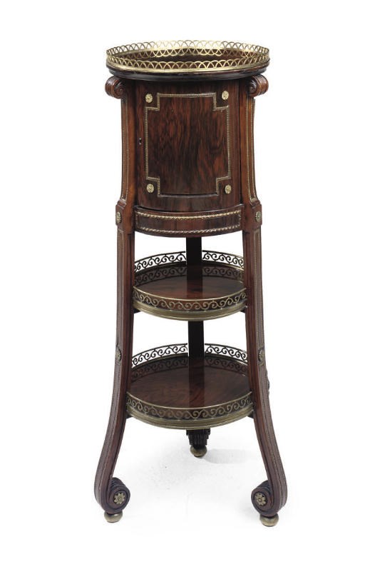 A FRENCH BRASS-MOUNTED ROSEWOOD TABLE À OUVRAGE
