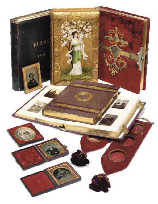 A GROUP OF FIVE VARIOUS LEATHER AND VELVET PHOTOGRAPH ALBUMS