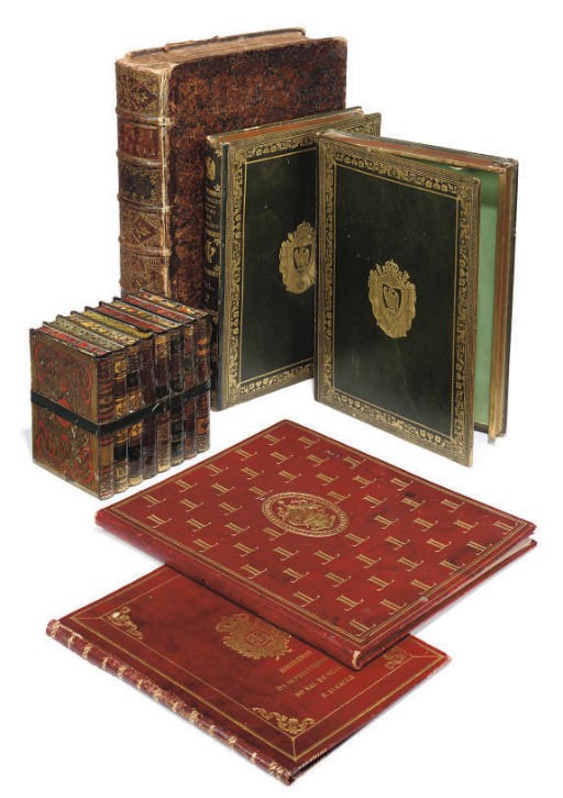 TWO GILT-HEIGHTENED RED LEATHER BLOTTERS
