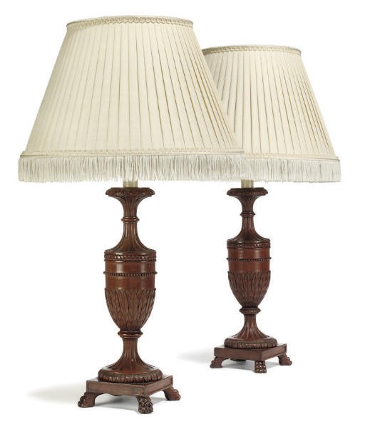 A PAIR OF MAHOGANY TABLE LAMPS