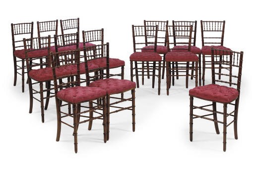 A SET OF FOURTEEN NAPOLEON III STYLE BEECH BANQUETING CHAIRS