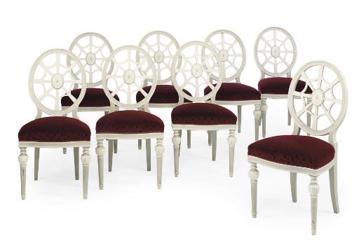 A SET OF EIGHT GREY-PAINTED SIDE CHAIRS