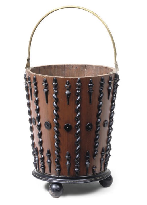 A DUTCH MAHOGANY AND EBONISED BUCKET