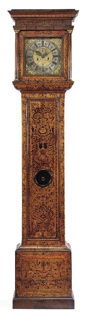 A WILLIAM III WALNUT AND ARABESQUE MARQUETRY LONGCASE CLOCK