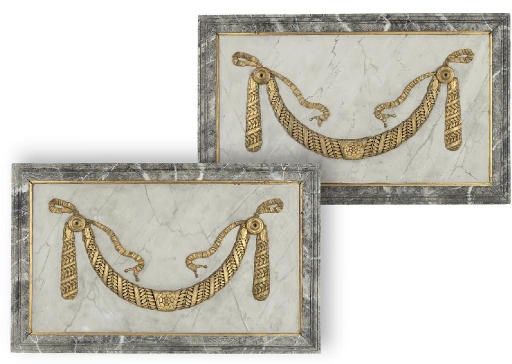 A PAIR OF EMPIRE GILTWOOD, GILT-COMPOSITION AND SIMULATED MARBLE PANELS