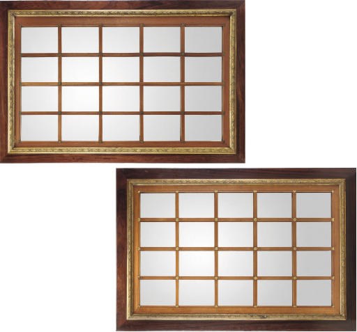 A PAIR OF PADOUK, MAHOGANY AND GILT-COMPOSITION PICTURE FRAME MIRRORS