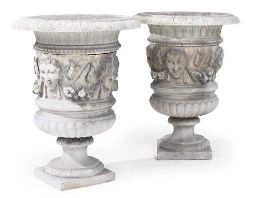 A PAIR OF ITALIAN MARBLE GARDEN URNS