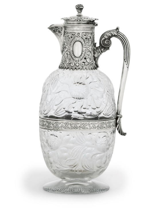 A VICTORIAN SILVER-MOUNTED CUT-GLASS CLARET JUG
