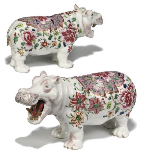 TWO SAMSON PORCELAIN MODELS OF HIPPOPOTAMUS