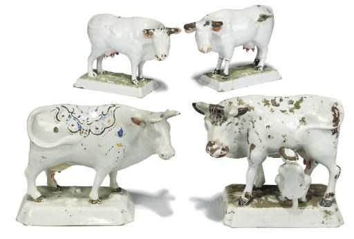FOUR DUTCH DELFT MODELS OF COWS